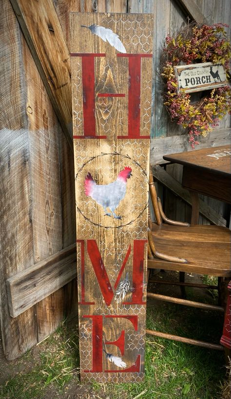 Chicken Wood Signs, Chicken House Decorating Ideas, Farmhouse Chicken Decor, Primative Decor Diy, Door Leaners, Chicken Craft, Business Painting, Summer Porch Signs, Porch Leaners