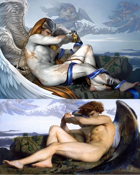 Fallen Angel Fanart, The Fallen Angel Painting, Fallen Angel Painting, Alexandre Cabanel, Angel Manga, Anime Painting, The Fallen Angel, Angel Painting, Fallen Angel