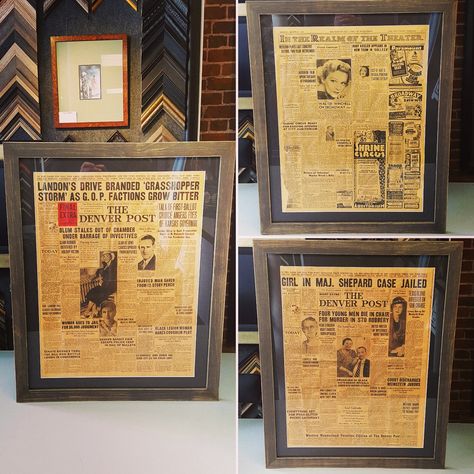 Vintage @denverpost newspapers custom framed in Universal Arquati! #art #pictureframing #customframing #denver #colorado #denverpost Newspaper Pictures, Framed Newspaper, Newspaper Frame, Magnolia House, Picture Tips, Magazine Wall, Deco House, Newspaper Art, Antique House