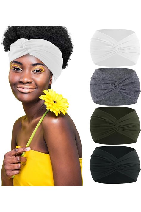 RITOPER Wide Turban Headbands for Women, 7&#34; Extra Large White Fashion Twisted Headbands Head Wraps for Black Women, Non Slip Cotton hair wraps Hair Bands for Women&#39;s Hair Hairstyles Color, Cotton Hair, Ad Fashion, Hair Wraps, Turban Headbands, Twist Headband, Women's Hair, Hair Bands, Headbands For Women