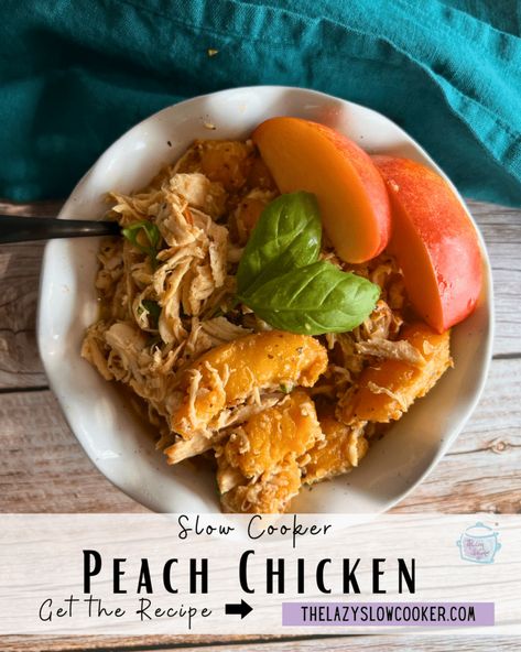 Slow Cooker Balsamic Peach Chicken Bbq Peach Chicken Crockpot, Balsamic Peach Chicken, Balsamic Peach, Vinegar Recipes, Peach Chicken, Slow Cooker Meal, How To Peel Peaches, Fresh Peaches, Slow Cookers