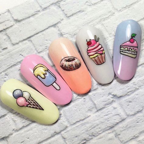 Cream Nail Art, Ice Cream Nails, Summer Nails Colors Designs, Cream Nail, Tape Nail Art, Kids Nail Designs, Girls Nail Designs, Quick Nail Art, Nail Drawing