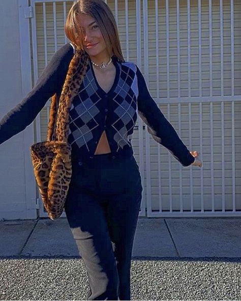 Brandy Melville Argyle Sweater, Cheetah Bag, Argyle Sweater, Brandy Melville, Brandy, Outfit Ideas, Fashion Inspo, Outfit Inspo