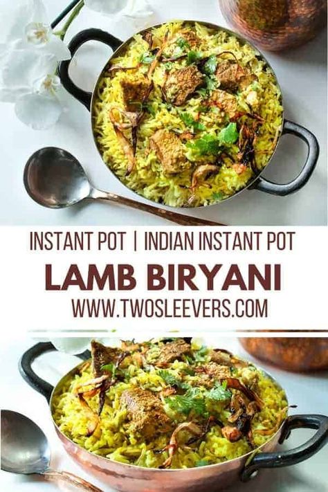 Instant Pot Kacchi Lamb Dum Biryani. Tender morsels of lamb, marinated and cooked with the rice. Authentic taste with half the work and no packaged spices! Lamb Biryani | Instant Pot Biryani | Lamb and Rice Dishes| Indian Instant Pot Recipes| Indian Instant Pot Recipes, Indian Instant Pot, Instant Pot Indian, Lamb Biryani, Indian Rice Recipes, Indian Rice, Dum Biryani, Lamb Dishes, Best Instant Pot Recipe