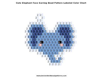 Free Brick Stitch Seed Bead Earring Labeled Color Chart Elephant Bead Pattern, Beaded Elephant Pattern, Brick Stitch Animals, Beaded Elephant, Free Brick Stitch Patterns, Brick Stitch Beading Patterns Free, Brick Stitch Pattern Free, Beaded Animals Tutorial, Seed Bead Patterns Free