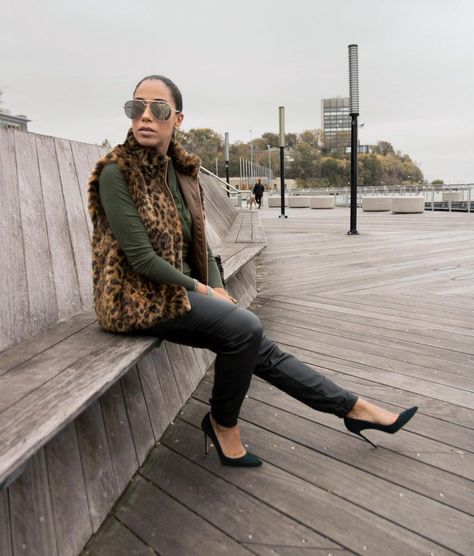 Holiday Weekend // Leopard Vest & Faux Leather Pant #leopard #joggers Leopard Vest, Blogger Outfit Inspiration, Fashion Blogger Outfit, Joggers Outfit, Leather Pant, Fashion Group, Holiday Weekend, Faux Leather Pants, Online Shops