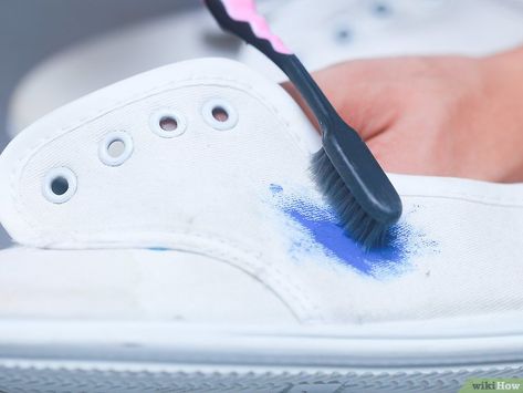 4 Ways to Get Paint Off Canvas Shoes - wikiHow Cleaning Canvas Shoes, Cleaning White Canvas Sneakers, Diy White Canvas Shoe Cleaner, Painting Of Shoes On Canvas, Clean Canvas Shoes, Clean Tennis Shoes, Remove Acrylic Paint, Remove Acrylics, Paint Stains