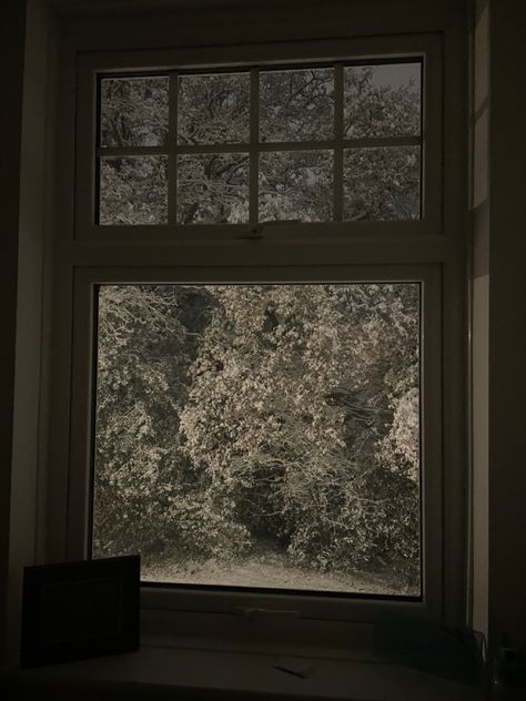 Snow Outside Window Aesthetic, Winter Cabin Aesthetic, Snowy Window, Icy Weather, Night Window, Snow Night, Cabin Aesthetic, Black And White Movie, My Aesthetic