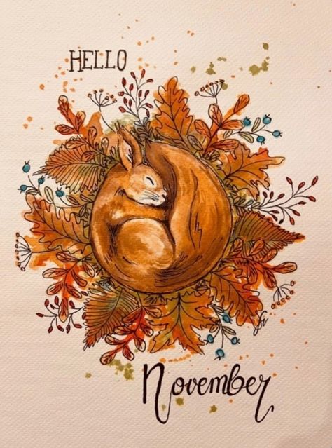 November Illustration Art, November Watercolor Ideas, November Bujo Ideas, November Drawing Ideas, November Watercolor, November Illustration, Colorful Sketchbook, Bullet Journal Watercolour, November Bujo