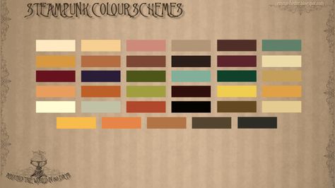 Steampunk Colour Palette Steampunk Pallete, Steam Punk Color Palette, Steampunk Palette, Steampunk Color Palette, Industrial Color Palette, Steampunk Library, Steampunk Room, What Is Steampunk, Steampunk Rooms