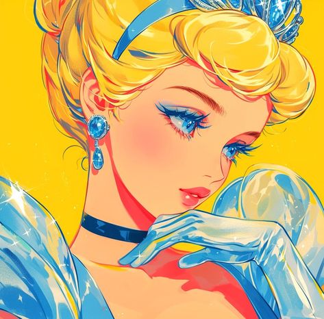 Princess Anime Drawing, Disney Characters Illustration, Disney Style Illustration, Cinderella Art Illustrations, Anastasia Illustration, Pink Character Art, Cinderella Pfp, Princess Disney Aesthetic, Drawing Cinderella