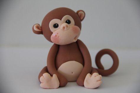 Zoo Birthday Cake, Fondant Monkey, Doodle Cake, Fondant Techniques, Easy Clay Sculptures, Monkey Crafts, Animal Birthday Cakes, Fondant Figures Tutorial, 80 Birthday Cake