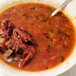 15 Bean & Smoked Turkey Soup Smoked Turkey Soup Crockpot, Navy Bean Soup With Smoked Turkey, Turkey Bones Soup, Smoked Turkey And Bean Soup, Cajun 15 Bean Soup, Turkey Lentil Soup, Smoked Turkey Wings, Turkey Leg Recipes, Ground Turkey Soup