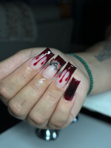 Blood Drip Nails, Black Aura, Sparkly Halloween, Blood Nails, Spooky Nail, Blood Drip, Black Acrylic Nails, Drip Nails, Dream Nails