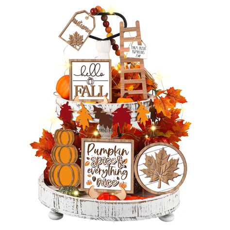 Thanksgiving Tiered Tray, Pumpkin Gnome, Fall Tiered Tray Decor, Rustic Tray, Farmhouse Tray, Thanksgiving Pumpkin, Tabletop Signs, Decor Figurines, Mors Dag