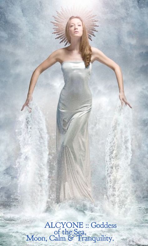 Alcyone:- Alcyone, also said “Halcyone,” is the Goddess of the Sea, the Moon, Calm, and Tranquility. Goddess Of The Sea, Goddess Aesthetic, Roman Gods, Celtic Mythology, Water Element, Goddess Art, Winter Solstice, Greek Goddess, Spiritual Art