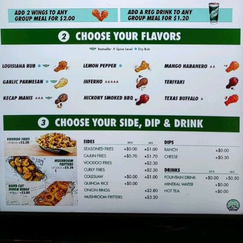 Wingstop Menu Price Singapore 2023 Wing Restaurant, Restaurant Menu Ideas, Wing Stop, Wings Restaurant, Cajun Fries, Seasoned Fries, Kecap Manis, Quinoa Rice, Best Wings