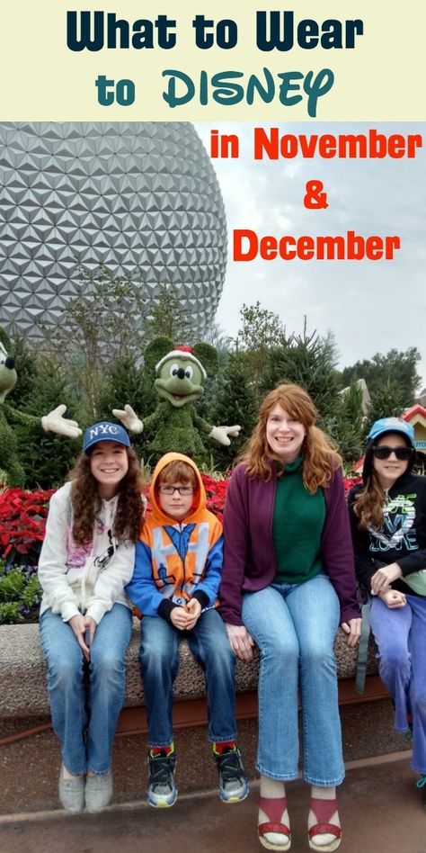 Walt Disney World vacation clothing -- What should I wear to Disney World in November and December? Find out! Includes packing list items for winter, wearing leggings to Disney World, cute outfits to wear to a theme park, and Walt Disney World plus size clothing. Disney In November, Disney In December, Outfits To Wear To Disney, Outfits January, Disneyworld Outfit, Wear To Disney World, Disney Vacation Outfits, January Outfits, What To Wear To Disney