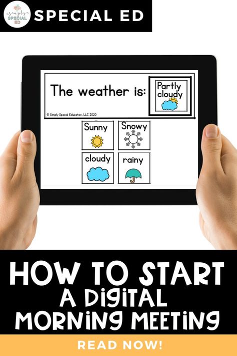 Morning routines are so important to our special education classrooms! With distance learning on the rise many schools are encouraging incorporating digital formats to every aspect of learning. I'm showing you how to run a digital morning meeting with my NEW virtual morning meeting slides! These are full of morning meeting activities for special education students of all ages! #morningmeeting #morningmeetingslides #specialeducation Digital Morning Meeting, Special Education Lesson Plans, Digital Learning Classroom, Morning Meeting Activities, Meeting Activities, Sped Classroom, Special Education Activities, Teaching Special Education, A Morning Routine