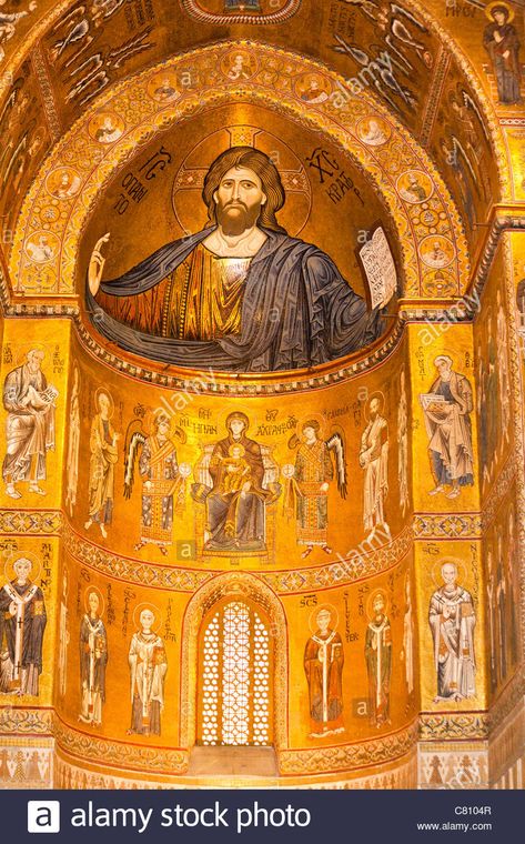 Jesus Christ Mosaic In The Apse, Monreale Cathedral, Monreale, Near Stock Photo, Royalty Free Image: 39360071 - Alamy Byzantine Art Architecture, Monreale Cathedral, Byzantine Architecture, Cathedral Architecture, Sacred Architecture, Byzantine Empire, Cathedral Church, Byzantine Art, San Francesco