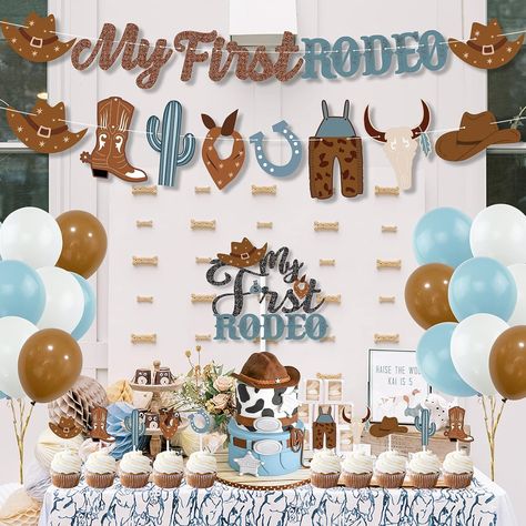 My First Rodeo Birthday Party, First Rodeo Birthday Party, My First Rodeo Birthday, Cowboy Party Decorations, Rodeo Birthday Party, Boy Western, First Rodeo Birthday, Rodeo Birthday Parties, Boy Birthday Decorations