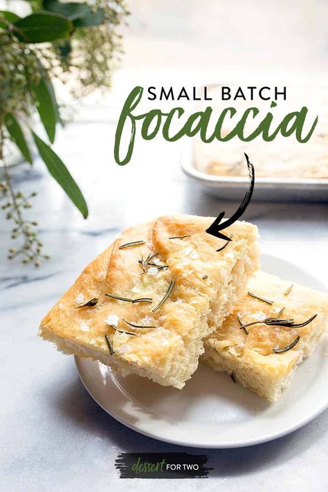 Rosemary Focaccia Bread (small batch recipe) - Dessert for Two Foccacia Bread With Active Dry Yeast, Foccacia Small Batch, Individual Focaccia Bread, Small Batch Focaccia Bread, Small Batch Focaccia, Bread Small Batch, Bread For One, Easy Focaccia Recipe, Rosemary Focaccia Bread