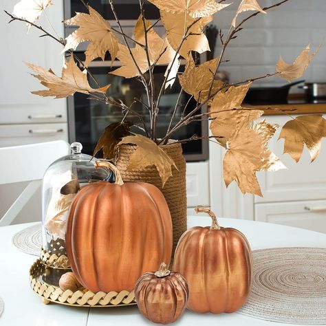 Amazon Halloween, Halloween Party Table, Decorative Pumpkins, Elegant Pumpkins, Fall Wedding Tables, Textured Decor, Party Table Centerpieces, Festive Centerpieces, Metal Pumpkins