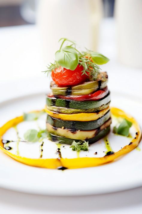 Grilled Vegetable Terrine with Basil Pesto - Cooking Mediterranean Vegetable Terrine, Garden Layers, Gluten Free Pesto, Vegetable Slice, Recipe Drawing, Mediterranean Cuisine, Basil Pesto, Lou Lou, Mediterranean Diet Recipes