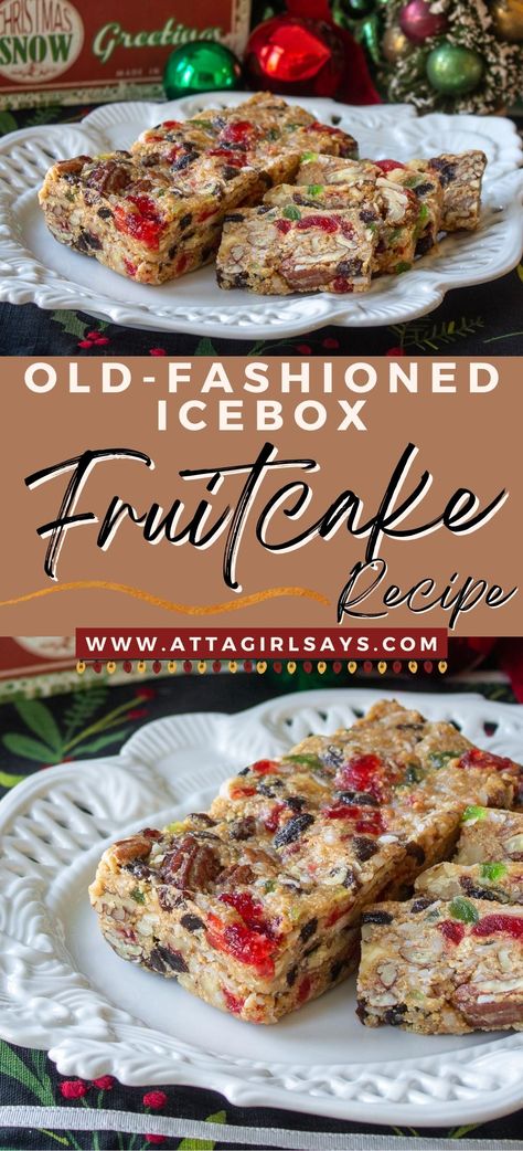 If you don't like the classic Christmas dessert , this no-bake icebox fruitcake recipe will change your mind. You'll love this fruity and nutty version made with graham crackers and marshmallows. Icebox Fruit Cake Recipe, Icebox Fruitcake, Rum Fruit Cake, Christmas Dessert Menu, Classic Christmas Dessert, Best Fruitcake, Christmas Fruitcake, Recipes With Coconut Cream, Fruit Cake Recipe