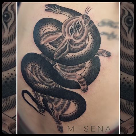 Snake And Rabbit, Rabbit Black, Rabbit Tattoo, Black And Grey Tattoo, Rabbit Tattoos, Grey Tattoo, Snake Tattoo, Black And Grey Tattoos, Body Art Tattoos