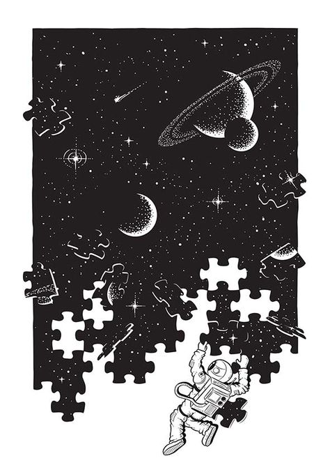 Space Stars Drawing, Puzzle Graphic Design Poster, Puzzle Poster Design, Cool Space Drawings, Astronomy Art Drawing, Space Tshirt Design, Space Art Drawing, Space Sketches, Galaxy Drawing