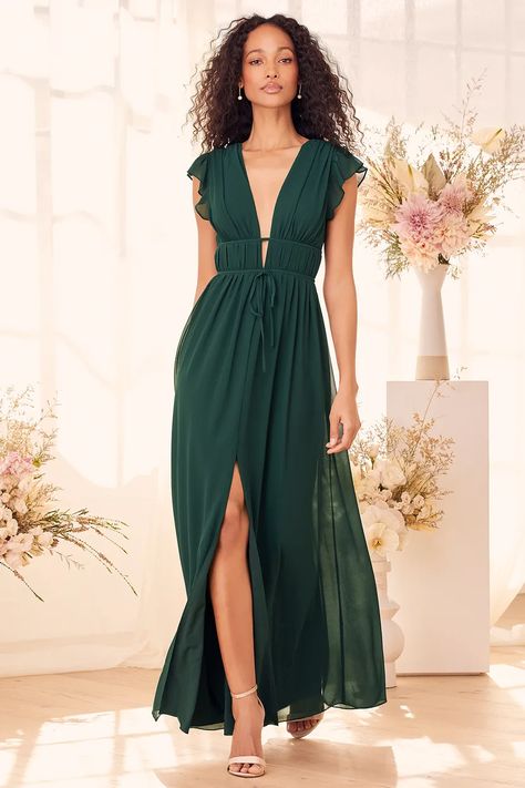 emerald dress - Lulus Search Chifon Dress, Emerald Dresses, Green Bridesmaid, Green Bridesmaid Dresses, Green Maxi, Cup Sizes, Chiffon Gown, Maxi Dress Formal, Junior Bridesmaid