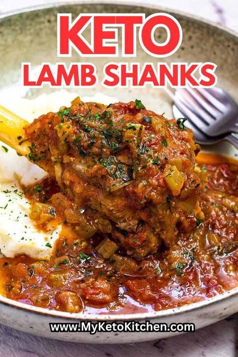 This keto lamb shanks recipe is the ultimate comfort food. Cooked long in the slow cooker or quick in the pressure cooker. The tender meat is coated in a rich sauce, perfect for a hot evening meal. Low Carb Lamb Recipes, Crock Pot Lamb Shanks, Lamb Shanks Pressure Cooker, Lamb Slow Cooker Recipes, Lamb Shanks Recipe, Lamb Shanks Slow Cooker, Shanks Recipe, Lamb Shank Recipe, Lamb Shank