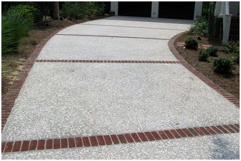 Crushed Oyster Shell mixed with concrete Stamped Concrete Patterns, Driveway Edging, Brick Driveway, Wood Walkway, Brick Edging, Asphalt Driveway, Concrete Resurfacing, Brick Walkway, Driveway Design