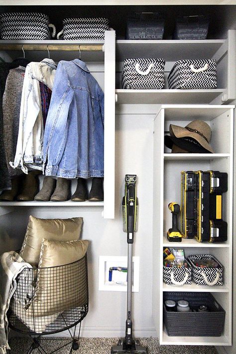 Entry Closet Organization, Hall Closet Organization, Hallway Cupboards, House Closet, Front Closet, Coat Closet Organization, Closet Clutter, Entry Closet, Utility Closet