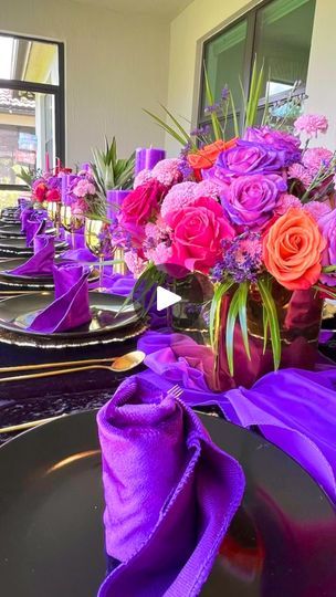 A tropical birthday! 🌴💕 #event decor #party #eventdesign #florals #roses #reels | The Sweet Space | Giulio Cercato · Beautiful Birthday Event Decor, Moana Birthday Party Theme, Gold Table Decor, Purple Theme, Moana Birthday Party, Tropical Birthday, Moana Birthday, Birthday Event, Purple Themes