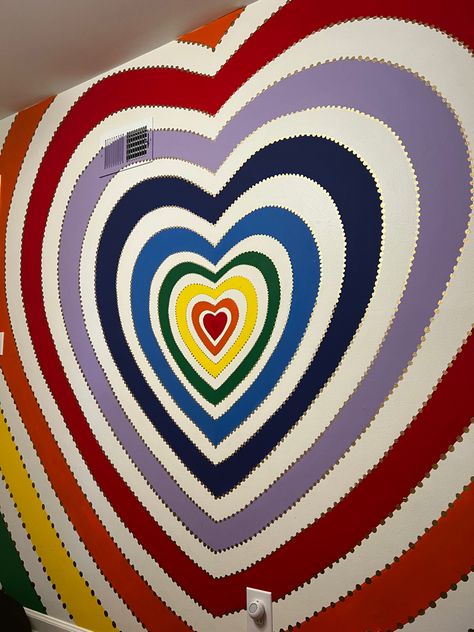 Heart Wall Painting Ideas, Heart Brick Wall, Hearts For Kids Door, Heart Mural On Wall, Heart Mdf Painting, Rainbow Heart, Kids Room, Rainbow, New Homes