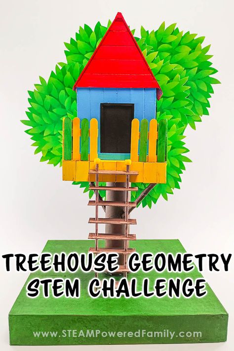 3d Geometry Project, If I Built A House Stem Activities, Architecture Activities For Kids, 3d Shapes Project Ideas, 3d Shapes Project, Treehouse Craft, Treehouse Classroom, Jungle Art Projects, Sustainable Activities