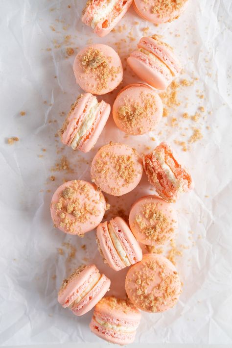 Roasted Peach Streusel Macarons - Cloudy Kitchen Peach Streusel, German Buttercream, Cloudy Kitchen, Macaron Recipes, Kue Macaroon, Macaron Flavors, Macaron Cookies, Shower Desserts, Macaroon Recipes