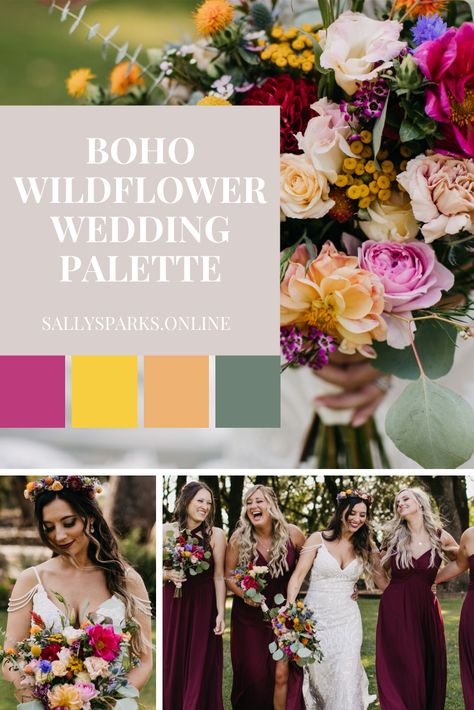 Wildflower Wedding Bridesmaids, Fall Wedding Bridesmaid Dresses, Color Schemes Summer, Wedding Planers, Boho Wildflower Wedding, Bridesmaid Color Scheme, Wedding Theme Color Schemes, Wildflower Wedding Theme, Spring Wedding Color Palette