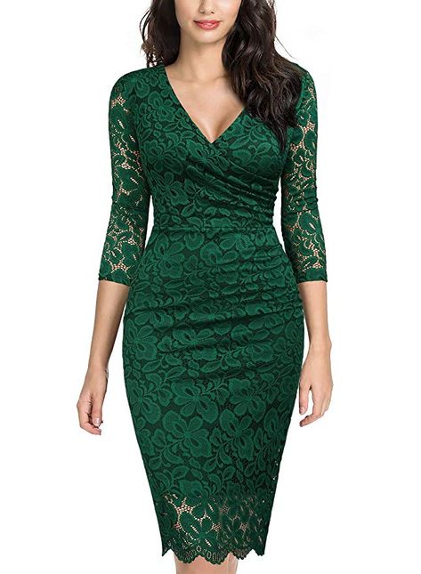 Miusol Women's Deep-V Neck Ruffles Floral Lace Fitted Retro Evening Pencil Dress (Large, E-Dark Green) Party Dress Classy, Lace Dress With Sleeves, Neck Bodycon Dress, Lace Bodycon Dress, Bodycon Dress Parties, Pencil Dress, Classy Dress, Lace Sleeves, Mode Outfits