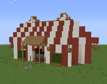 Fun Park Tent - GrabCraft - Your number one source for MineCraft buildings, blueprints, tips, ideas, floorplans! Minecraft Park, Minecraft Building Blueprints, Minecraft Shops, Minecraft Houses Survival, Minecraft Theme, Minecraft Modern, Fun Park, Minecraft Cottage, Minecraft Christmas