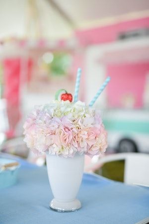 Ice Cream Cone Flower Arrangements, Ice Cream Birthday Party Table Decor, Ice Cream Party Centerpieces Diy, Ice Cream Centerpiece Ideas Diy, Ice Cream Birthday Party Centerpieces, Ice Cream Party Centerpiece Ideas, Sweet One Table Centerpieces, Dessert Themed Birthday Party, Ice Cream Cone Centerpiece Ideas