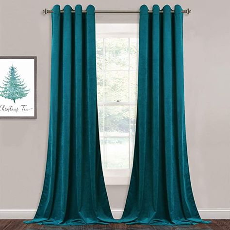 Amazon.com: StangH Velvet Curtains 96 inch - Living Room Blackout Curtains Heavy Duty Grommet Top Drapery Panels for Bedroom/Guest Room, Teal, 52 x 96 inches, 2 Panels: Furniture & Decor Teal Velvet Curtains, Large Window Decor, Large Windows Living Room, Grey Velvet Curtains, Teal Curtains, Insulated Drapes, Blackout Panels, Velvet Drapes, Teal Velvet