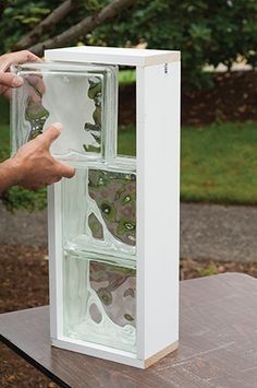 Glass Block Window Ideas, Glass Block Installation, Painted Glass Blocks, Glass Blocks Wall, Recycled Door, Glass Block Windows, Windows Ideas, Glass Block Crafts, Brick Projects