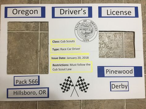 Cardboard drivers license for Pinewood Derby. I cut out a frame for the youths face and a square for them to hold their car in. We take a picture of each child and project the pictures throughout race day! Pinewood Derby Photo Booth, Pinewood Derby Decorations, Derby Snacks, Cub Scout Law, Opening Activities, Scouting Activities, Cub Scout Activities, Derby Ideas, Car Rally