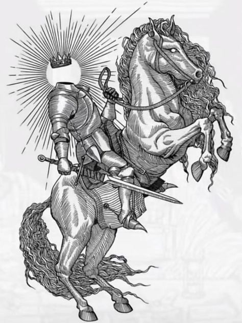 Knight On Horse Tattoo, Knight Tattoo Design, Knight Horse, Etching Tattoo, Woodcut Tattoo, Medieval Tattoo, Engraving Tattoo, Knight Tattoo, Occult Tattoo