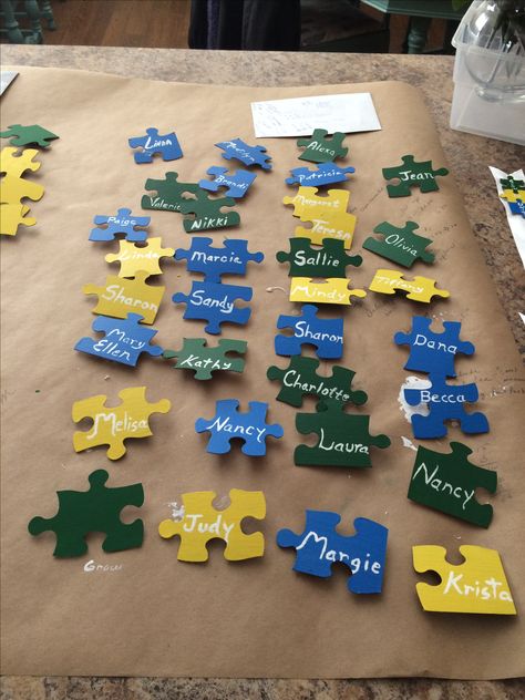 We All Fit Together, Puzzle Theme, Puzzle Piece Crafts, Mops Crafts, Puzzle Ideas, Women's Retreat, Door Decs, Volunteer Appreciation, Womens Retreat