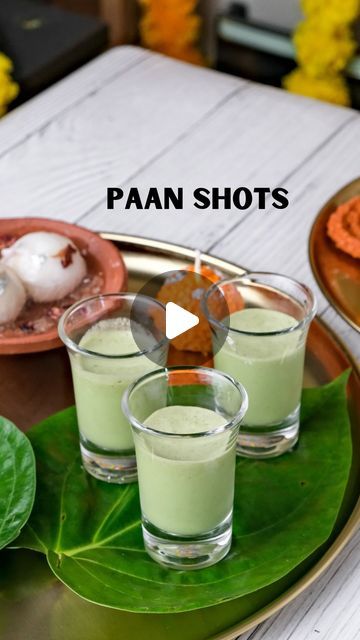 Mahima Dhoot on Instagram: "Paan Shots ✨🕺🏻  Festive Season is all about parties and SHOTS! 🤪   So for the Episode 2 of Festive Eats and Treats, I made my most loved recipe of all time, Paan Shots😎✨ These vibrant, minty little drinks are the coolest way to spice up any party. A fresh twist on tradition that’ll leave everyone asking for more! 💚🥂  Recipe: - to a blender add 4 paan leaves (beetle leaves) add 3 scoops vanilla ice cream, 1 tsp saunf, 1 tbsp gulkand, 1/2 tsp elaichi powder & ice  - ⁠blend & serve chilled!  Dining With Dhoot, Mahima Dhoot, Festive Eats, Home Made, Paan Shots, Paan Recipes, Unique, Explore, Diwali  #diningwithdhoot #festive #eats #diwalifood #paanshots #parties #diwaliparty #shotlovers #explore" Paan Shots Recipe, Diwali Party Ideas, Recipes Unique, Leaf Beetle, Tere Bina, Diwali Food, Dal Recipe, Diwali Party, Dessert Cakes