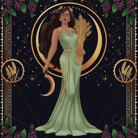 Greek Goddess Demeter, Demeter Greek Goddess, Demeter Goddess, Goddess Of Agriculture, Queen Of The Sea, Greek Mythology Gods, Nature Goddess, Pop Illustration, Star Goddess